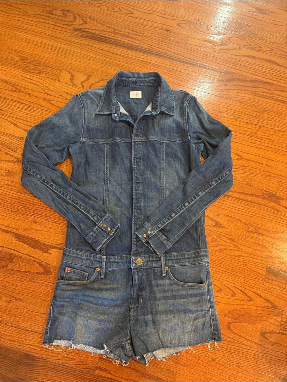 Hudson Jeans Dark Blue Denim Romper - Women's Long-Sleeve Jean Short
